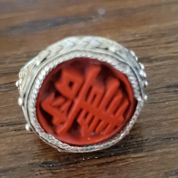 ANTIQUE STERLING SILVER  CORAL  RING - Picture 6 of 8